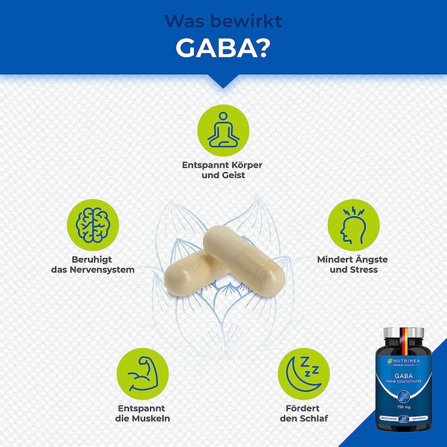 Nutrimea GABA Pur 750mg · Reine Pulver Kapseln Hochdosiert · OHNE Zusätze & Vegan – Bild 2