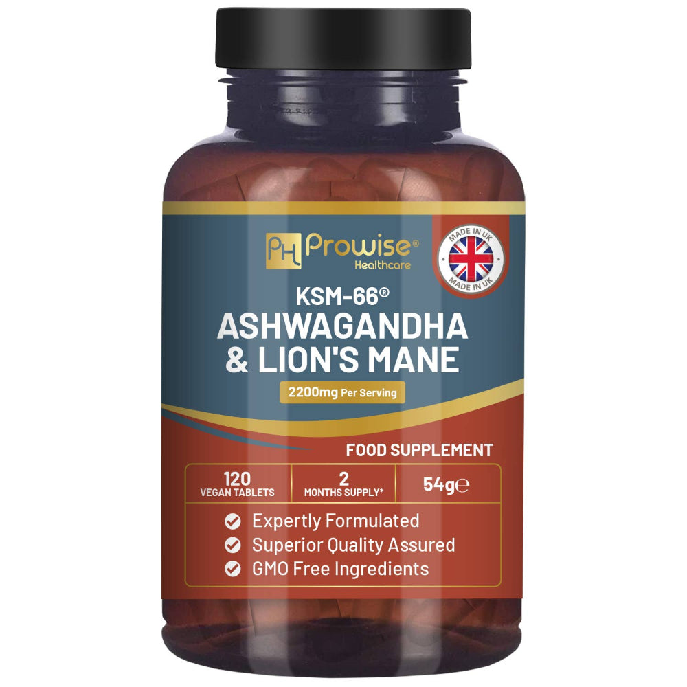 Prowise Healthcare KSM-66 Ashwagandha- und Löwenmähne-Pilzextrakt · 120 vegane Tabletten