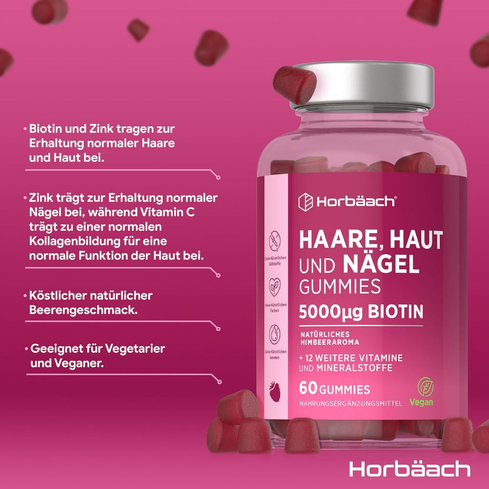 Horbaach Haut, Haare & Nägel Gummies mit 5000μg Biotin · 60 Stück – Bild 2