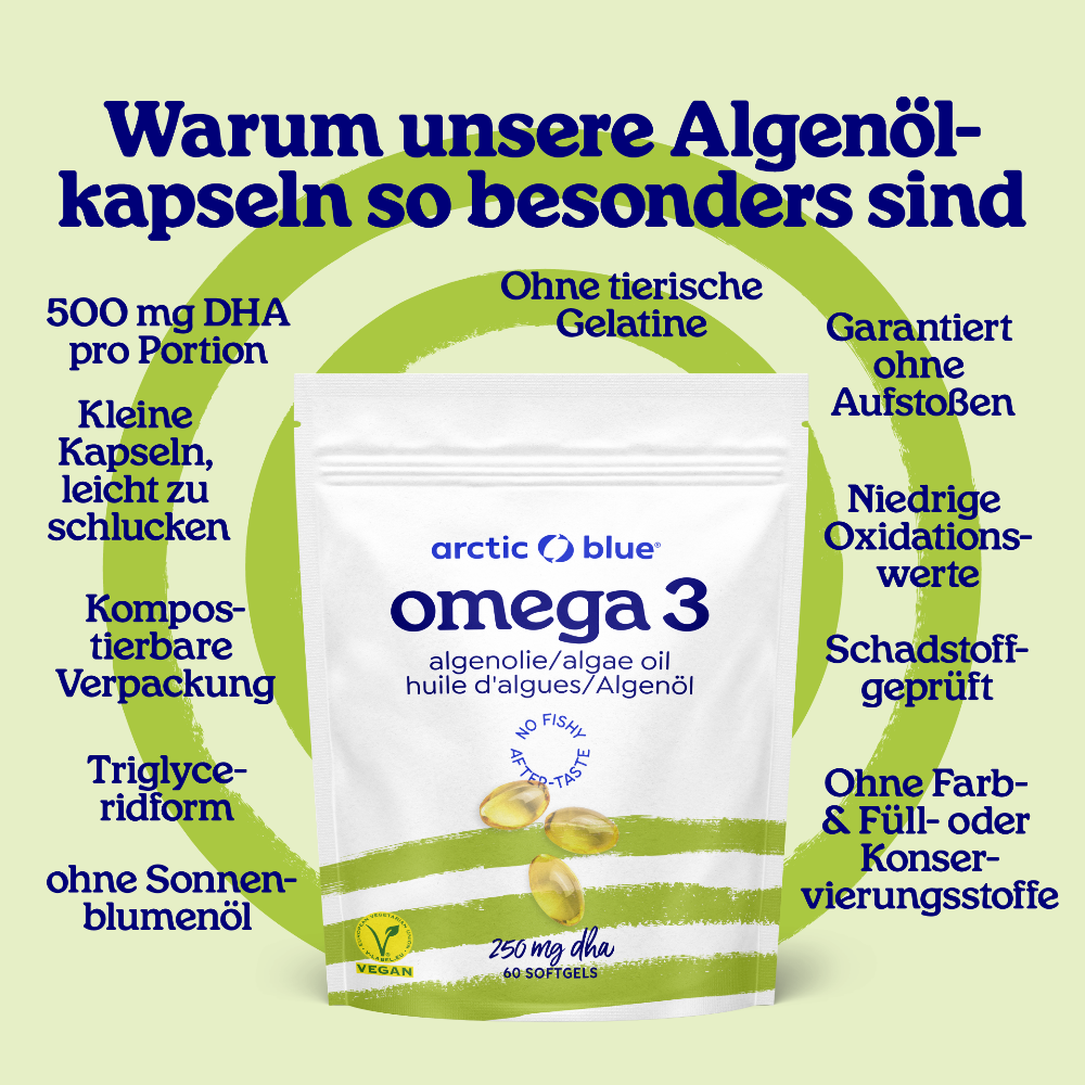 Arctic Blue Omega 3 Algenöl DHA · Vegan · 60 Weichkapseln – Bild 3
