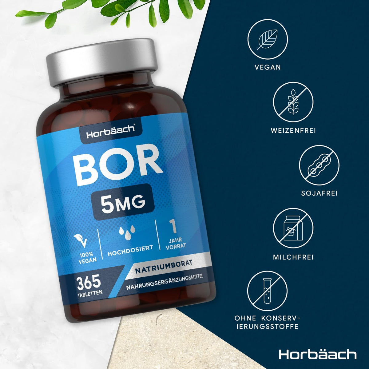 Horbäach Boron 5mg · Hochdosiert · 1 Jahr Vorrat · 365 Vegane Tabletten – Bild 2