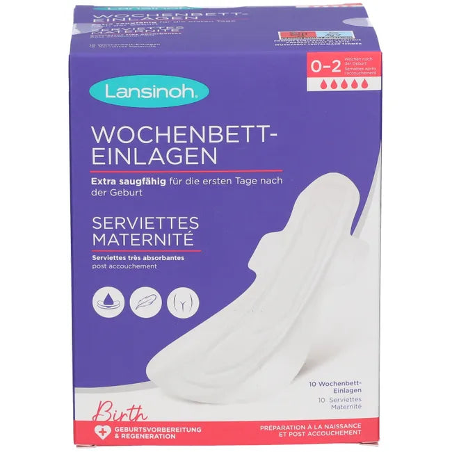 Lansinoh | Wochenbett-Einlagen - 10 Stück - extra saugfähig & atmungsaktiv - für starken Wochenfluss & die ersten Tage nach der Geburt