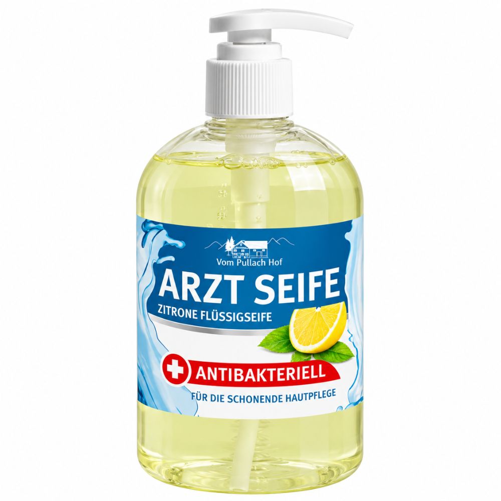 Vom Pullach | Hof Arztseife Zitrone - pH-hautneutrale Flüssigseife für häufiges Händewaschen - 300 ml