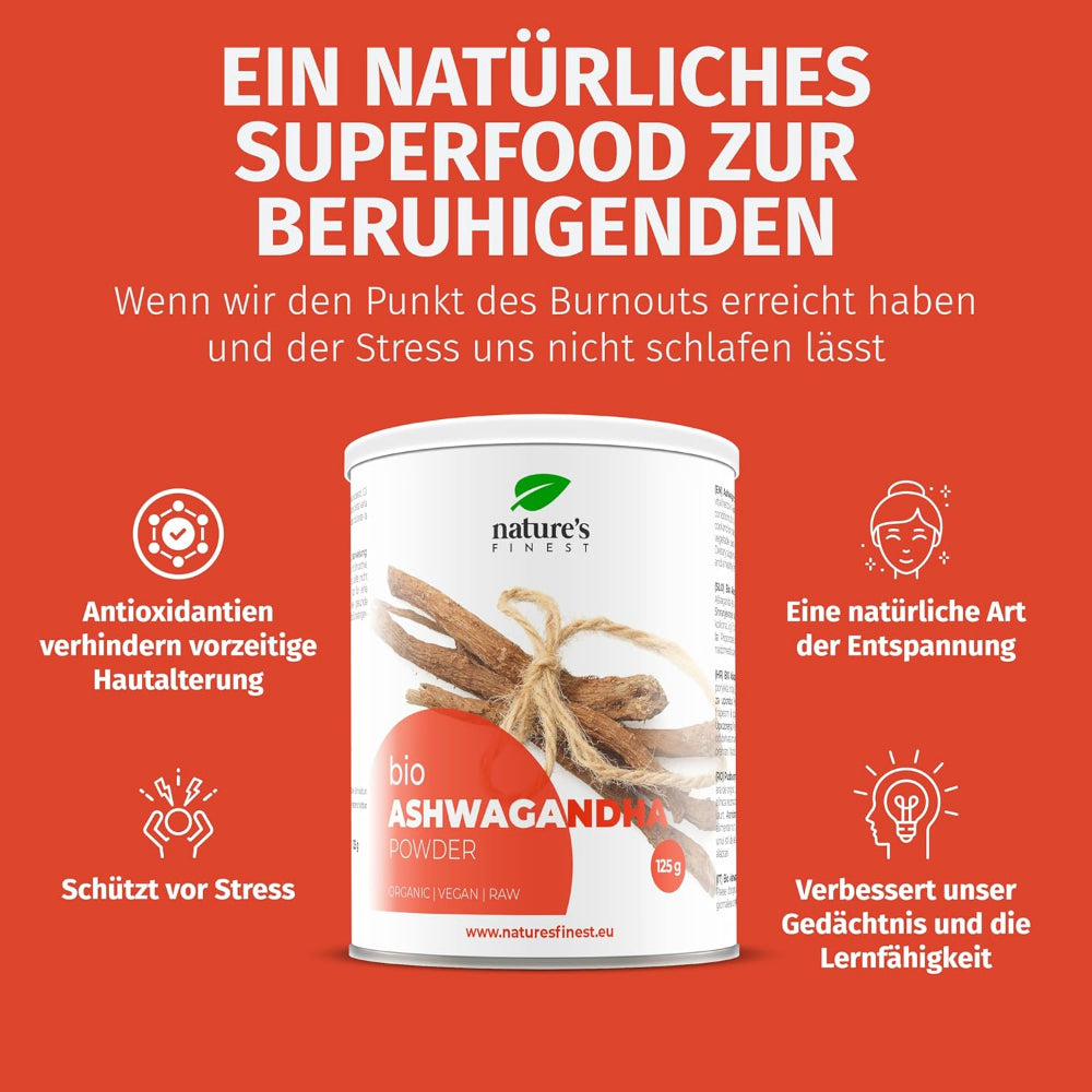 Nature's Finest Ashwagandha-Pulver Bio für Entspannung, Stressschutz & Energie – Bild 2
