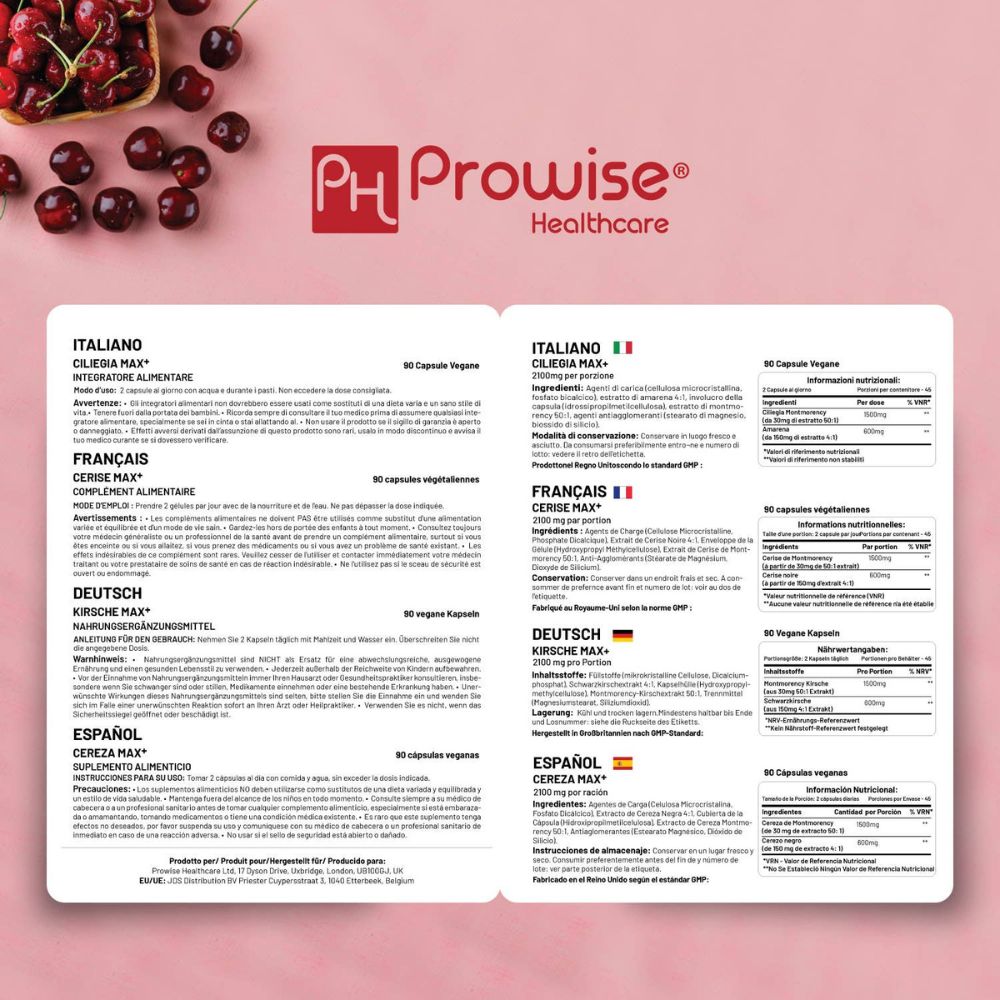 Prowise Healthcare Cherry Max+ 2100 mg Montmorency Cherry · 90 Kapseln – Bild 4