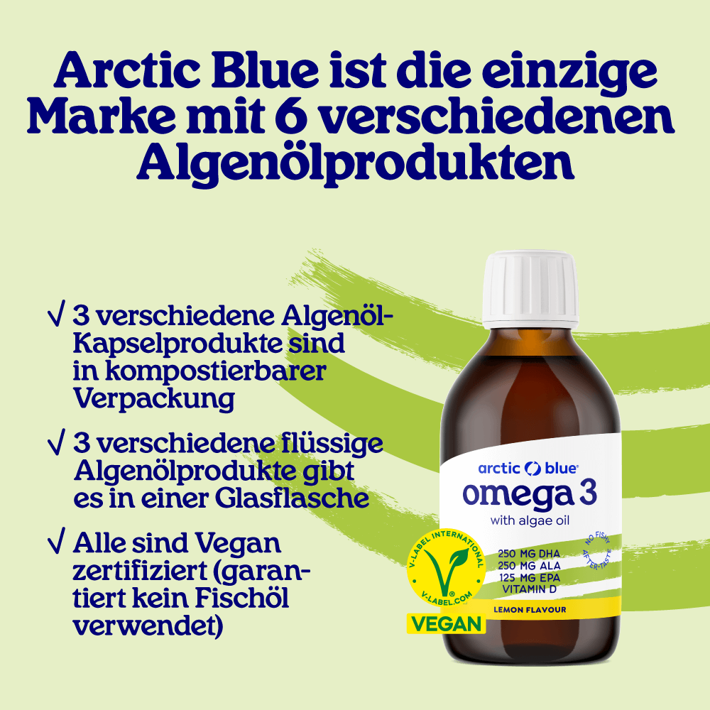 Arctic Blue Omega 3 Algenöl DHA + EPA und Hanfsamenöl ALA mit Vitamin D3 – Bild 2