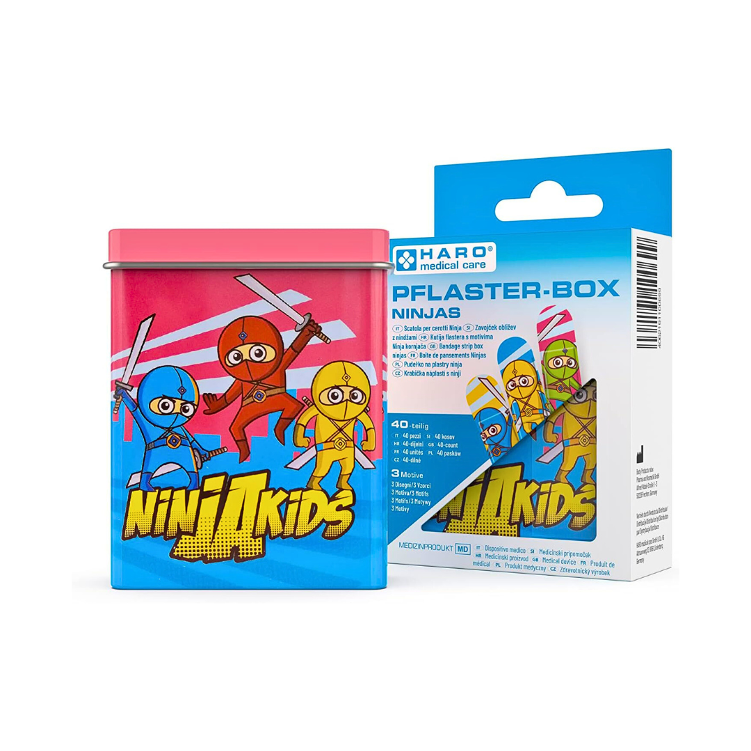Haro Kinderpflasterbox mit Ninjamotive · Ideal für empfindliche Kinderhaut