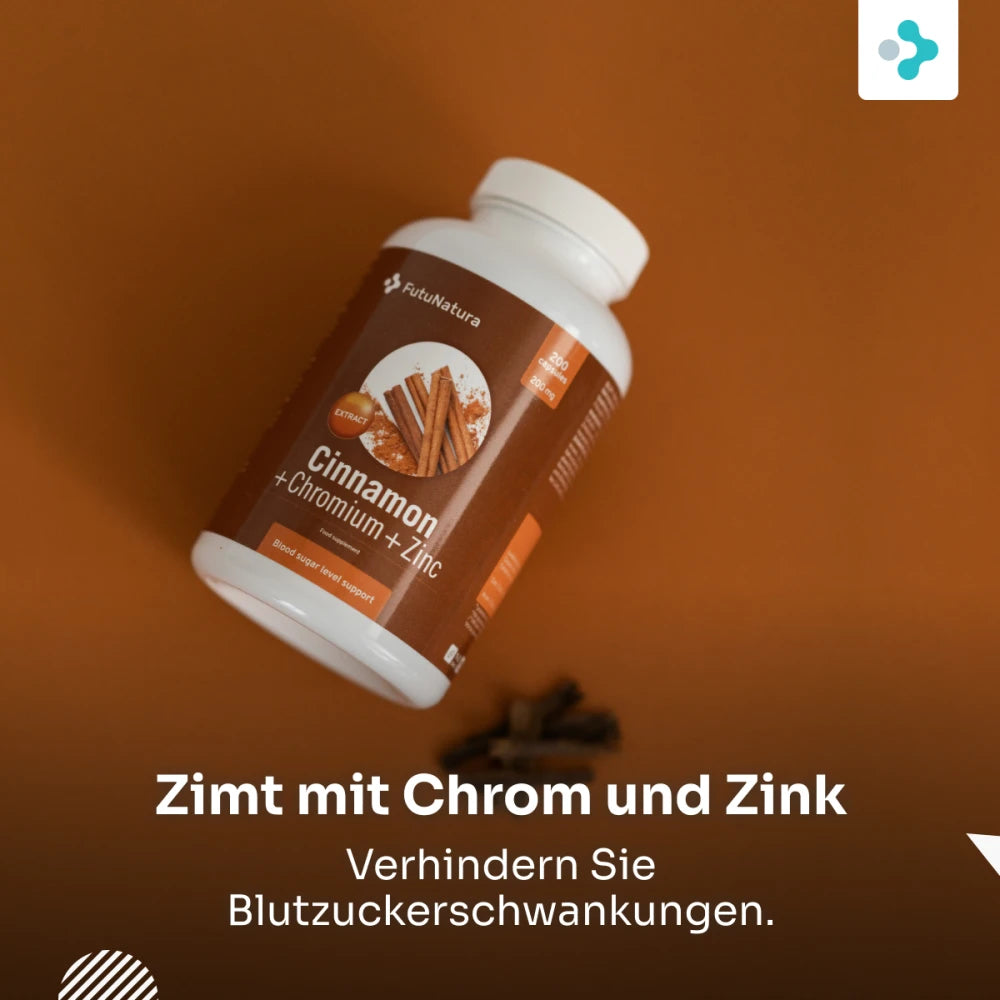 FutuNatura Zimt mit Chrom und Zink für den Blutzuckerspiegel · 200 Kapseln – Bild 2