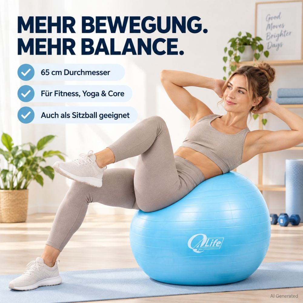 Q4Life | Gymnastikball 65 cm - Set mit Pumpe