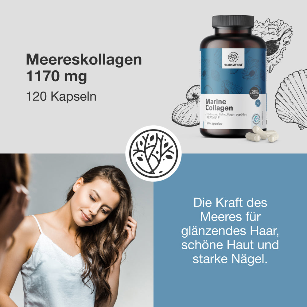 HealthyWorld Meereskollagen 1170 mg für Haare, Haut und Nägel · 120 Kapseln – Bild 2
