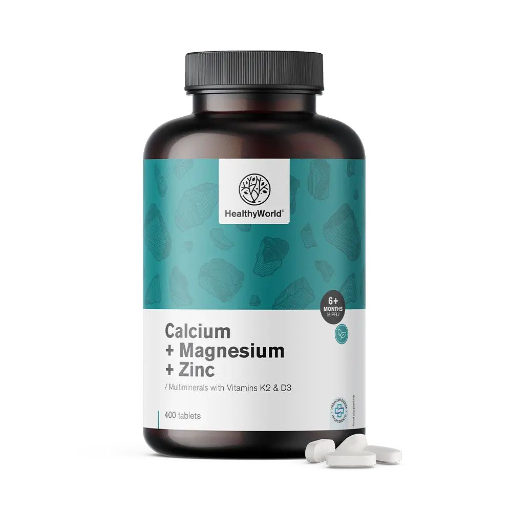 HealthyWorld Calcium + Magnesium + Zink · 9 Vitalstoffe mit Vitamin D3 & K2 · 400 Tabletten