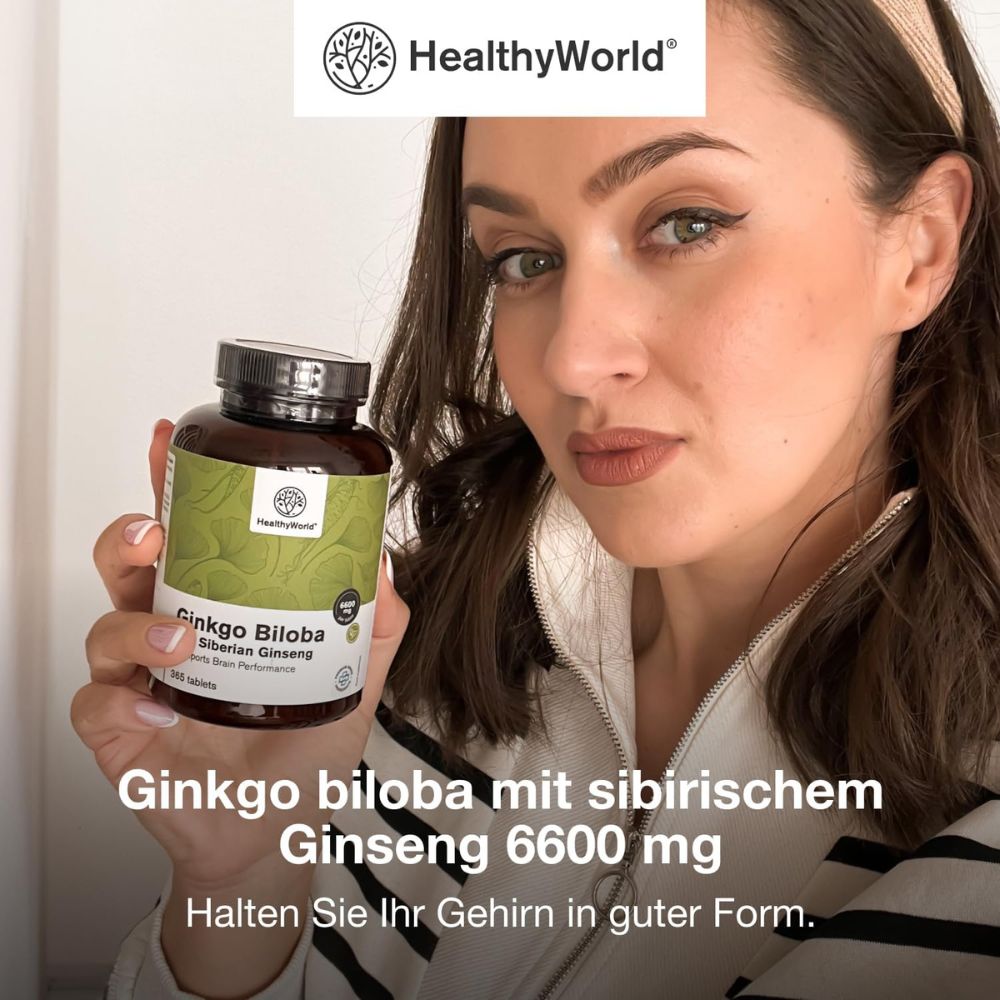 HealthyWorld Ginkgo mit Sibirischem Ginseng 6600 mg · 365 Tabletten – Bild 2