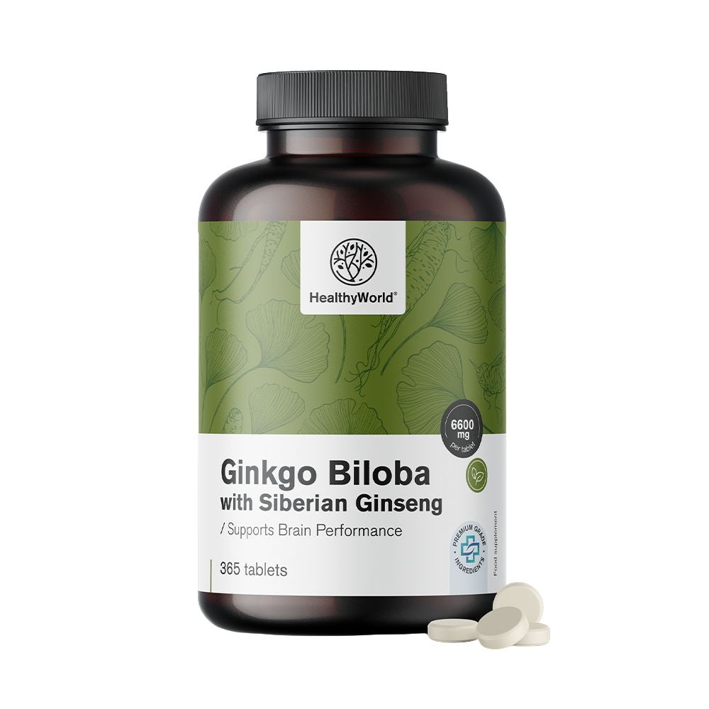 HealthyWorld Ginkgo mit Sibirischem Ginseng 6600 mg · 365 Tabletten