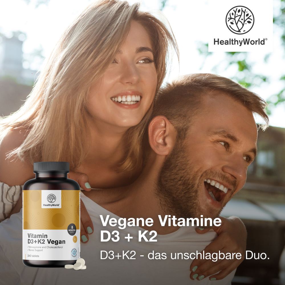 HealthyWorld Vegane Vitamine D3+K2 · 240 Tabletten – Bild 2