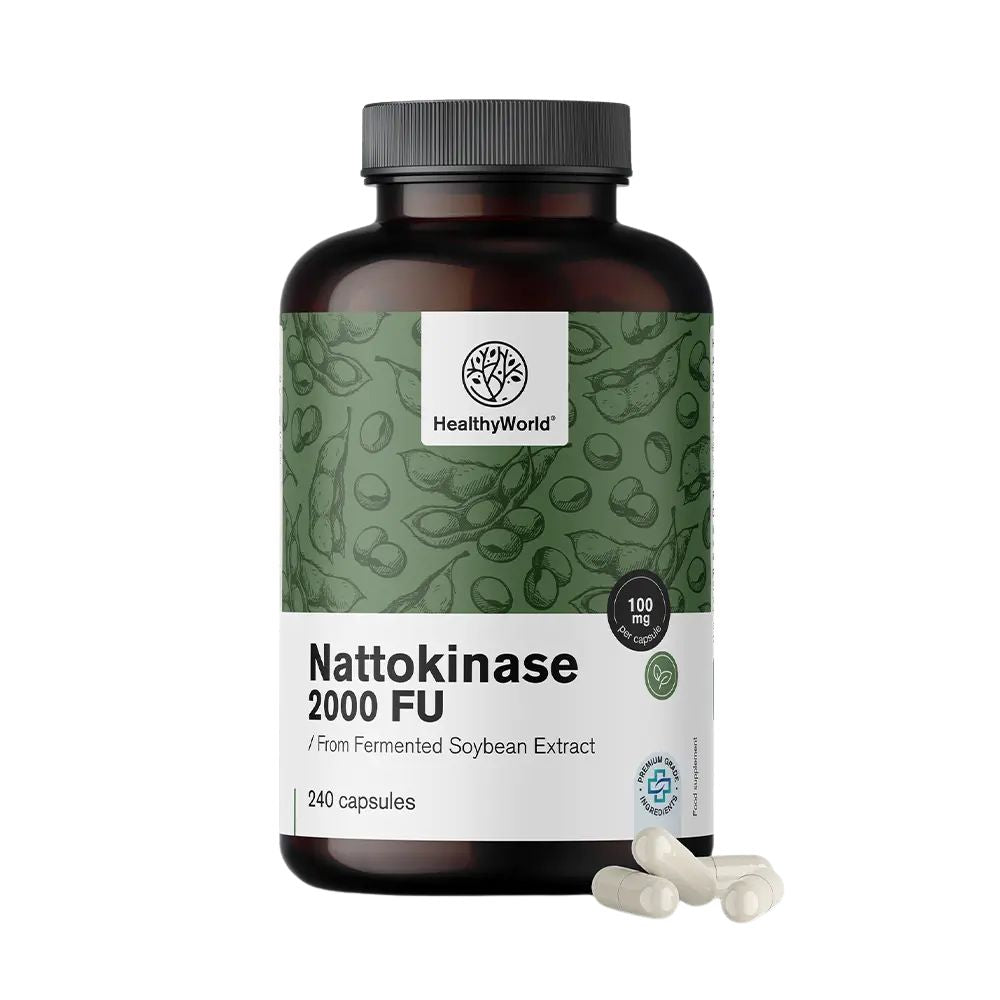 HealthyWorld Nattokinase 2000 FU für das Blut- und das Herz-Kreislauf-System · 240 Kapseln