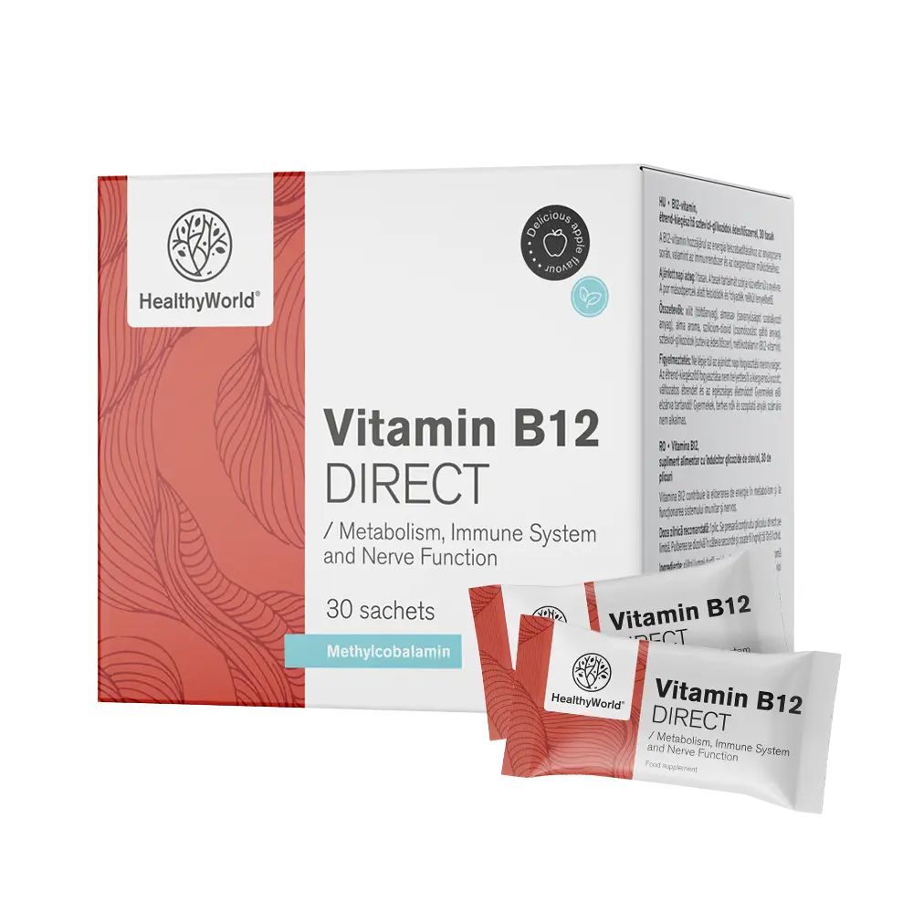 HealthyWorld | Vitamin B12 DIRECT 1000 µg – Pulversticks mit Apfelgeschmack - 30 Stück