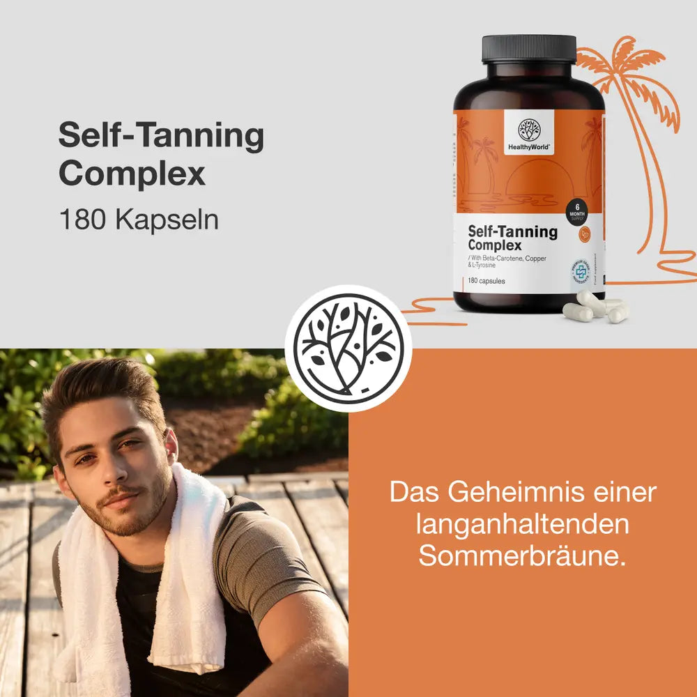 HealthyWorld Self-Tanning Complex · Unterstützung der natürlichen Bräune · 180 Kapseln – Bild 2
