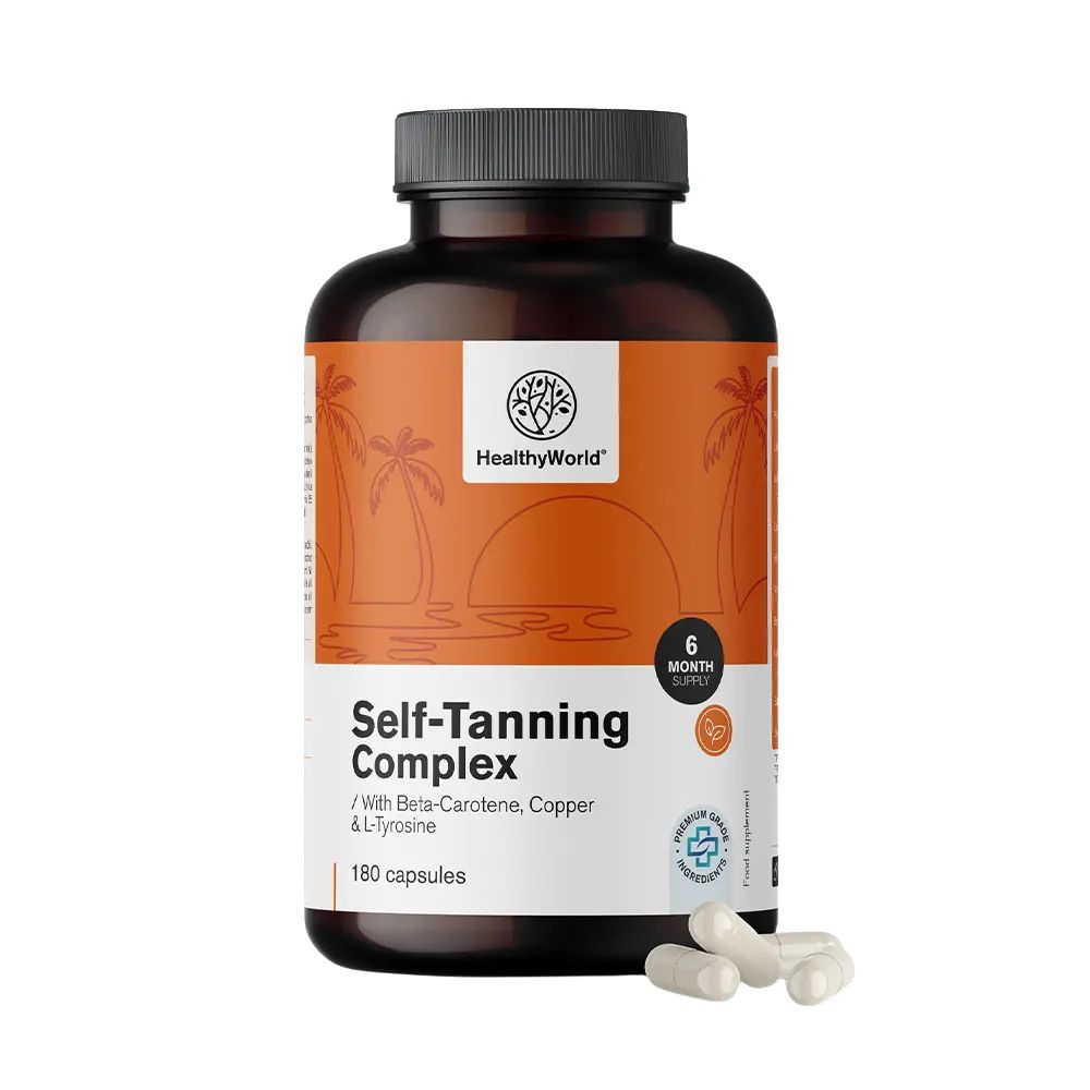 HealthyWorld Self-Tanning Complex · Unterstützung der natürlichen Bräune · 180 Kapseln