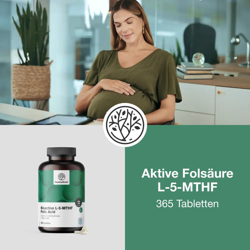 HealthyWorld Aktive Folsäure L-5-MTHF Schwangerschaftsvitamin · 365 Tabletten – Bild 2