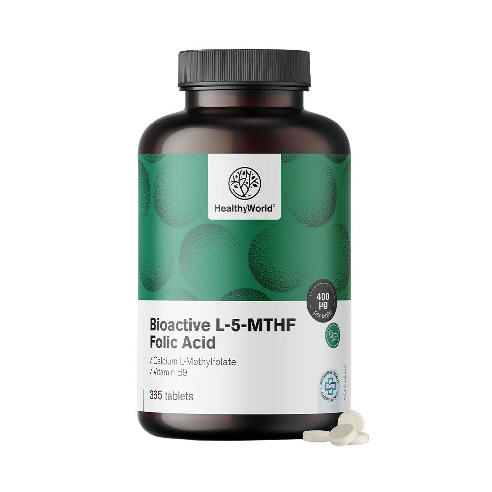 HealthyWorld Aktive Folsäure L-5-MTHF Schwangerschaftsvitamin · 365 Tabletten