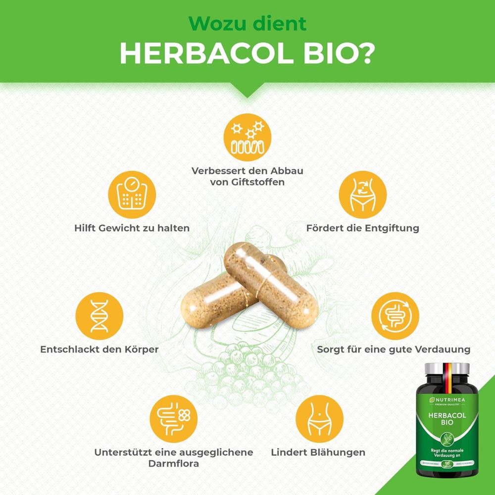 Nutrimea Herbacol Bio · Darmkur mit Flohsamenschalen, Fenchel, Aloe Vera, Kümmel & Inulin · 90 Kapseln – Bild 2