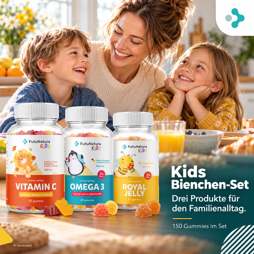 FutuNatura | KIDS Bienchen Set mit Omega 3 - Royal - Vitamin C - 150 Gummibärchen