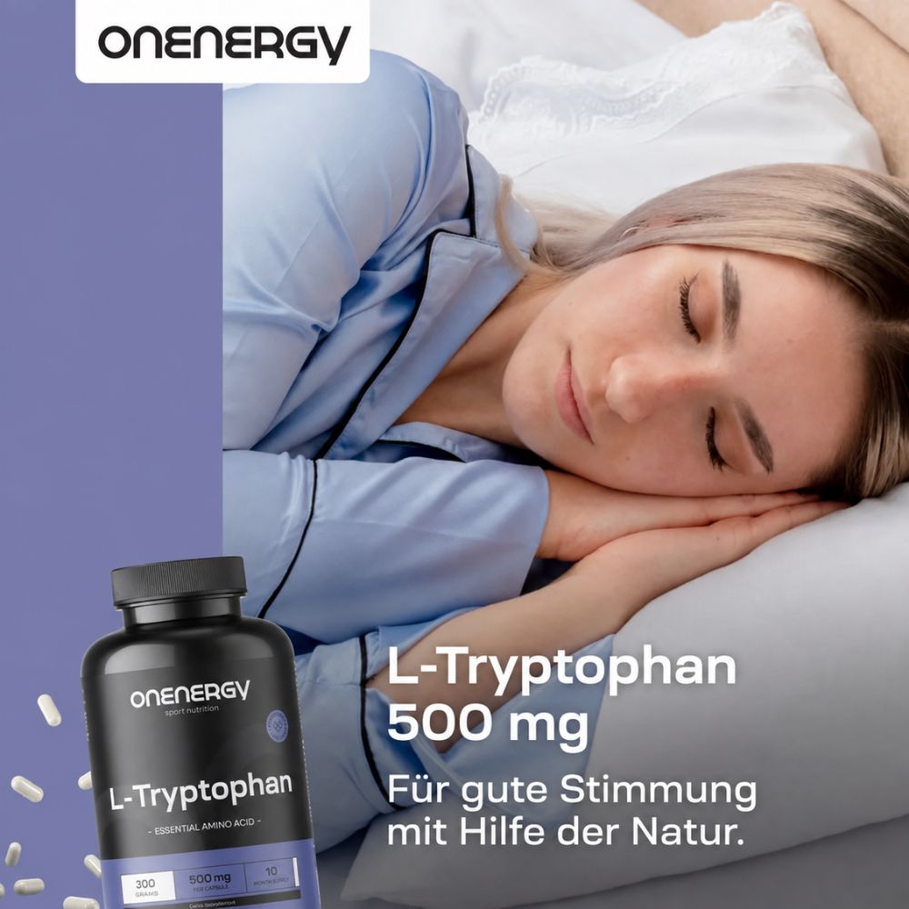 OnEnergy | L-Tryptophan 500 mg essentielle Aminosäure – 300 Kapseln
