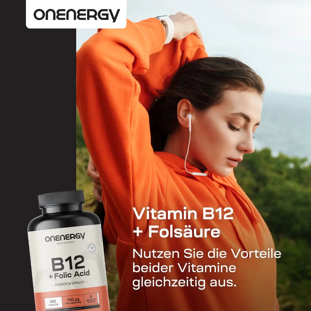 OnEnergy | Vitamin B12 + Folsäure für Energie und Vitalität – 365 Tabletten
