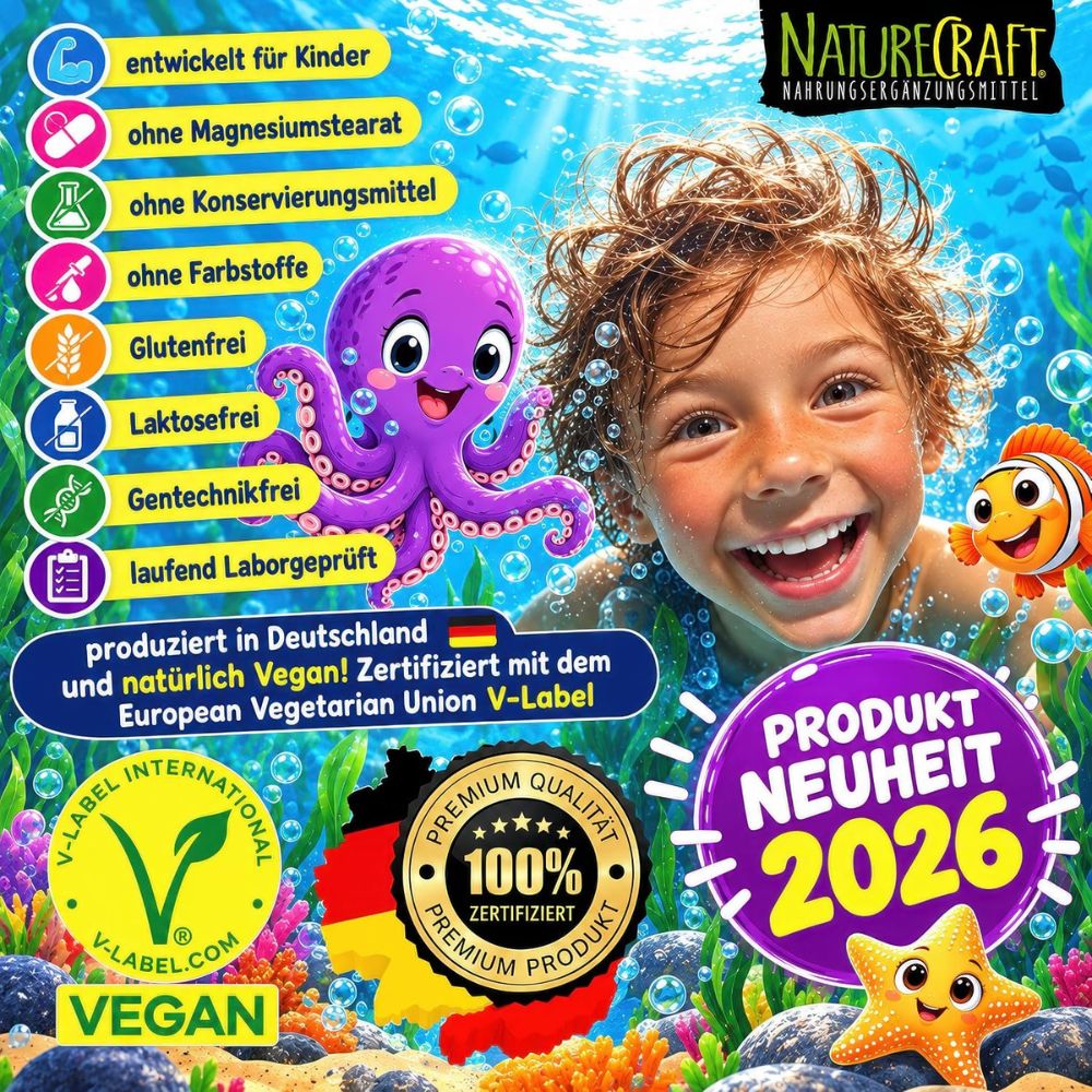 NatureCraft | KIDS Multivitamin Tropfen + Omega-3 – DHA & EPA + Vitamin D3, K2, A, C & E – 20 ml - NEUHEIT