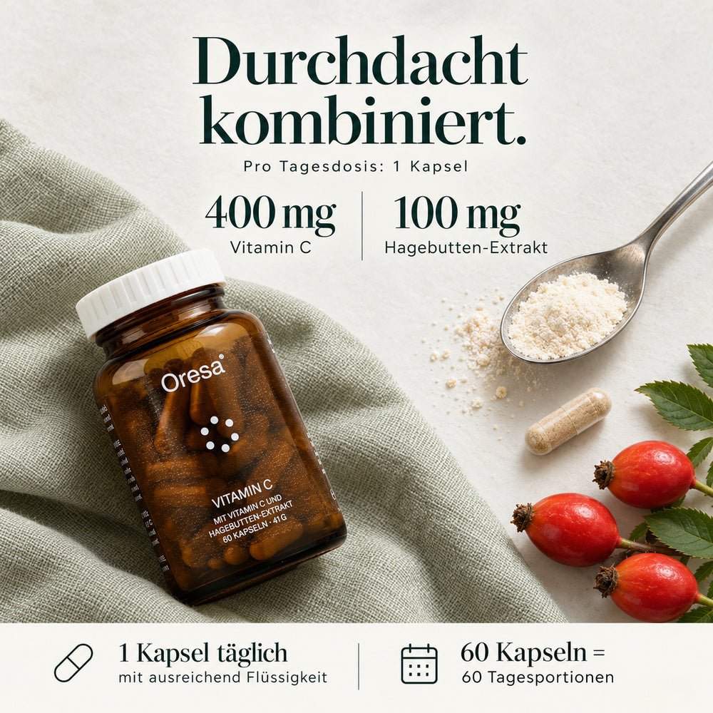 Oresa | Vitamin C 400 mg mit Hagebuttenextrakt - 60 vegane Kapseln