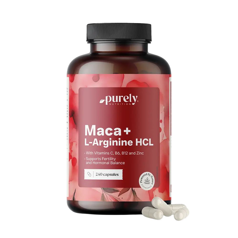 Purely Maca 4000 mg + L-arginin HCl für Sexualität und Fruchtbarkeit · 240 Kapseln