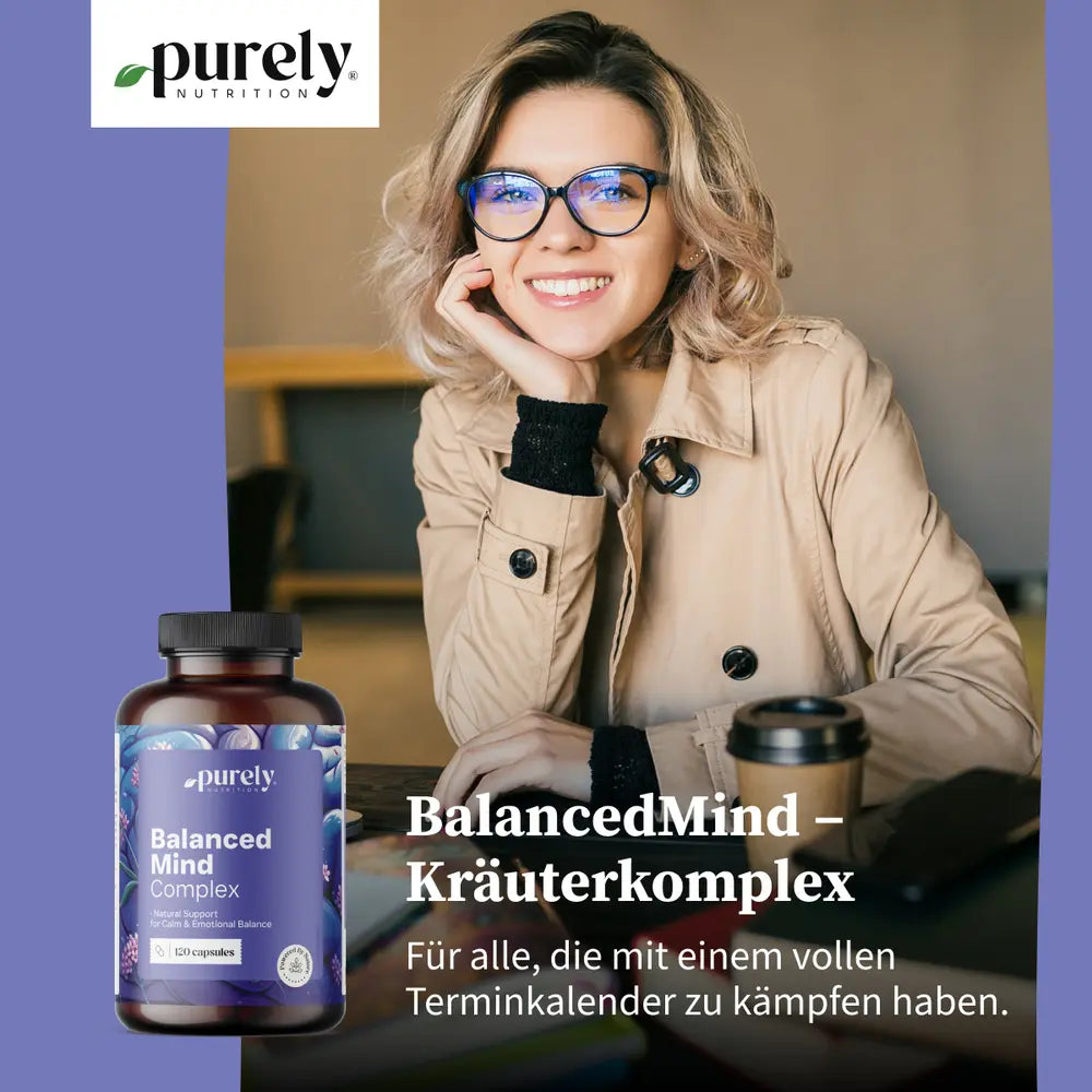 Purely BalancedMind · Kräuterkomplex für Ruhe und inneres Gleichgewicht · 120 Kapseln – Bild 2