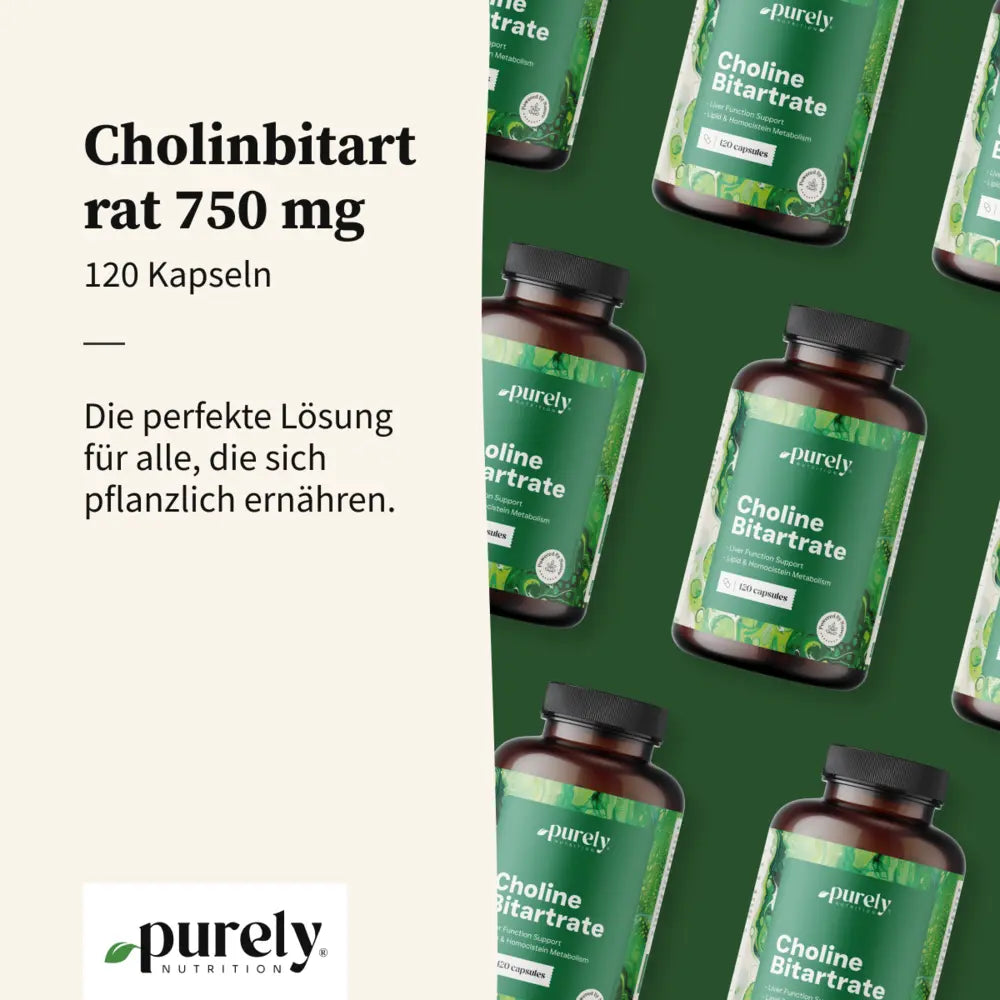 Purely | Cholinbitartrat 750 mg für Leber- & Fettstoffwechsel - 120 Kapseln