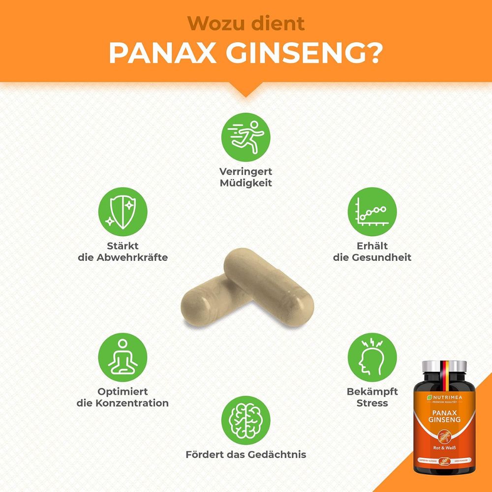 Nutrimea Panax Ginseng · Roter & Weißer Ginseng · 400 mg Extrakt · 60 Kapseln – Bild 2