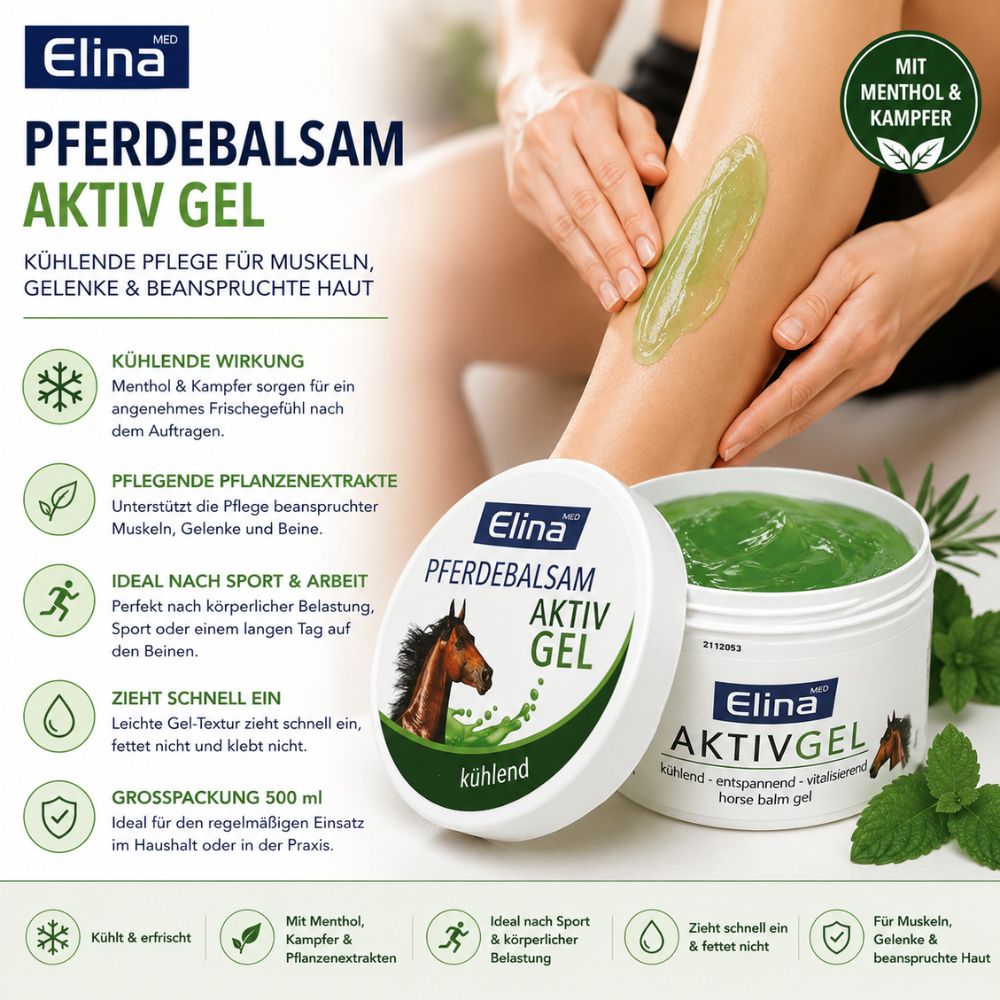 Elina Med Elina Pferdebalsam Kühlend Activ Gel für Muskeln und Gelenke · 500 ml – Bild 2