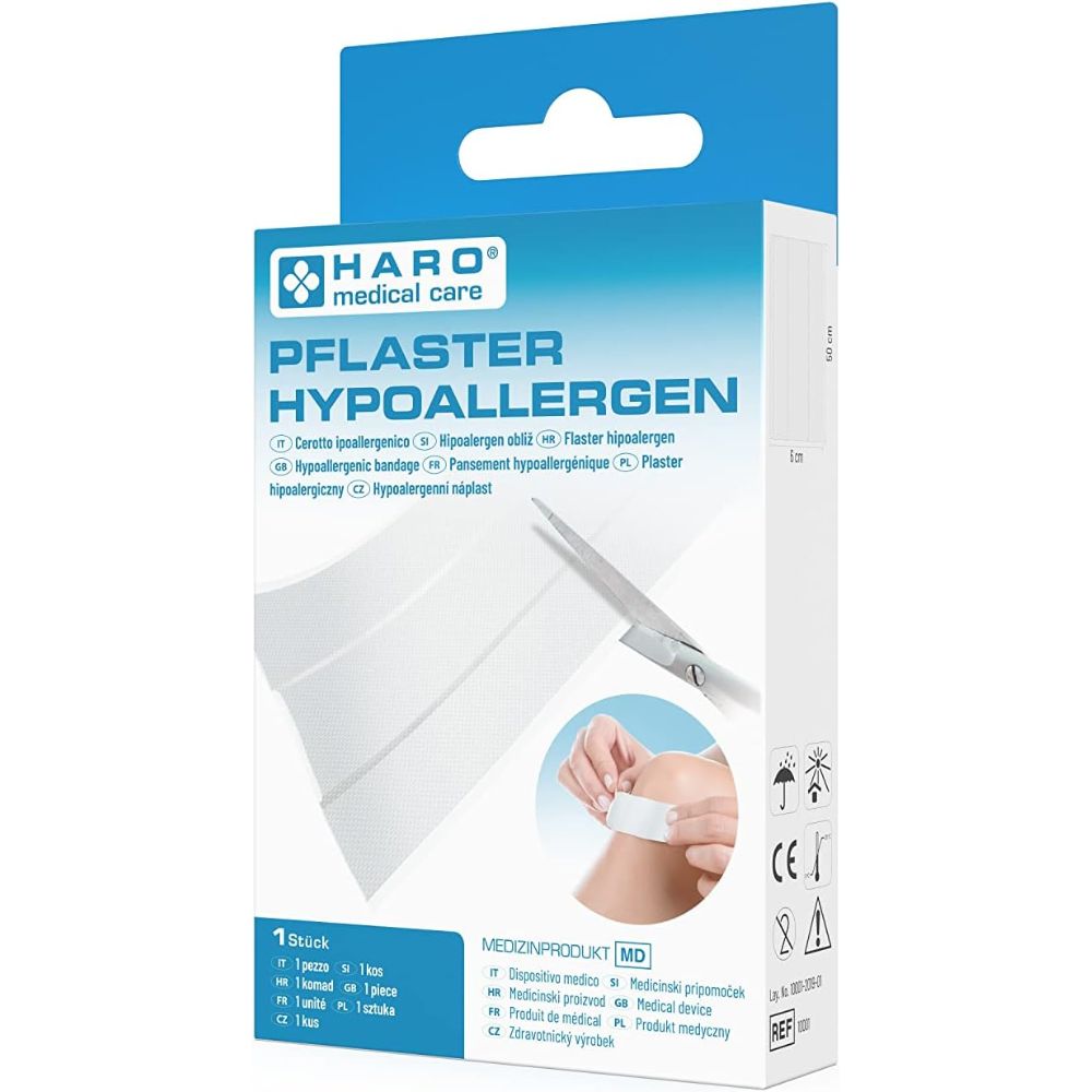Haro Pflaster hypoallergen · Wundpflaster zum Zuschneiden · 6cm x 0,5m