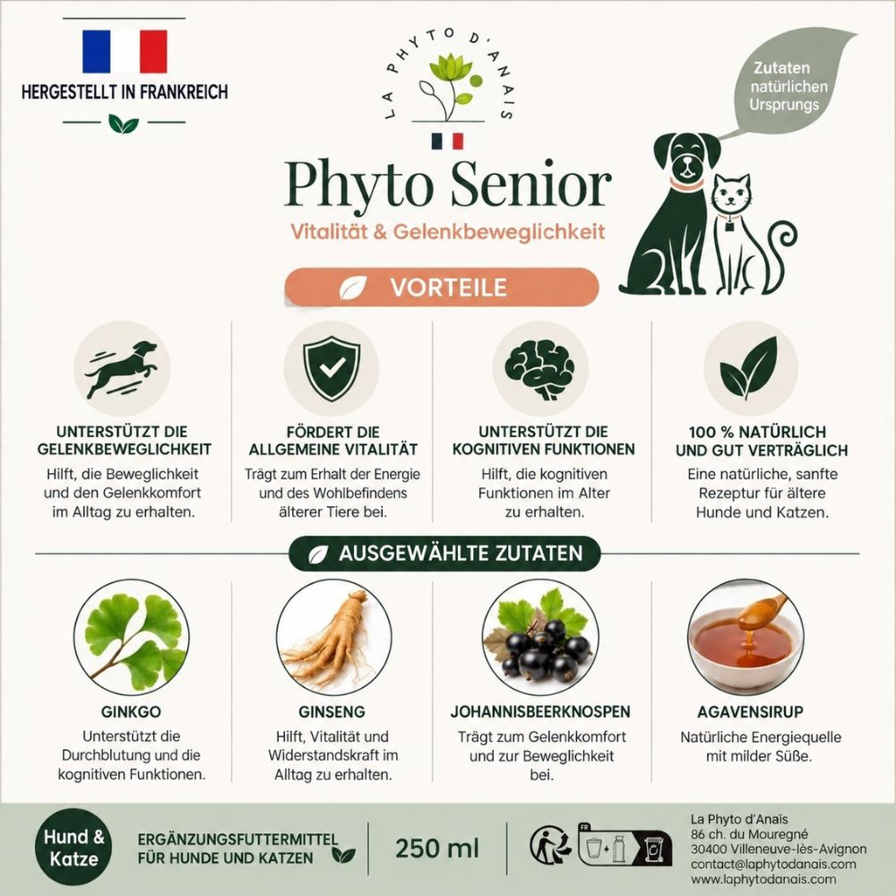 La Phyto d’Anaïs | Phyto Senior – Ergänzungsfuttermittel für ältere Hunde und Katzen - 250 ml