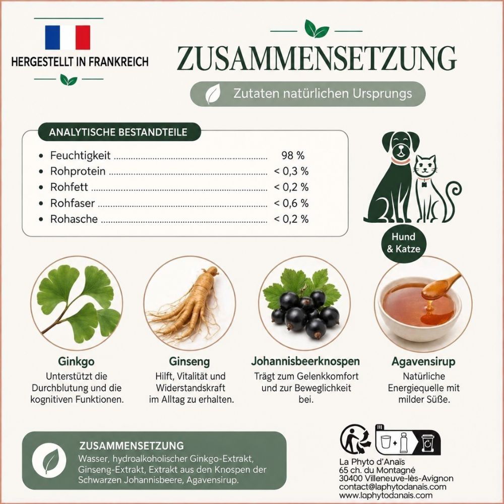 La Phyto d’Anaïs | Phyto Senior – Ergänzungsfuttermittel für ältere Hunde und Katzen - 250 ml