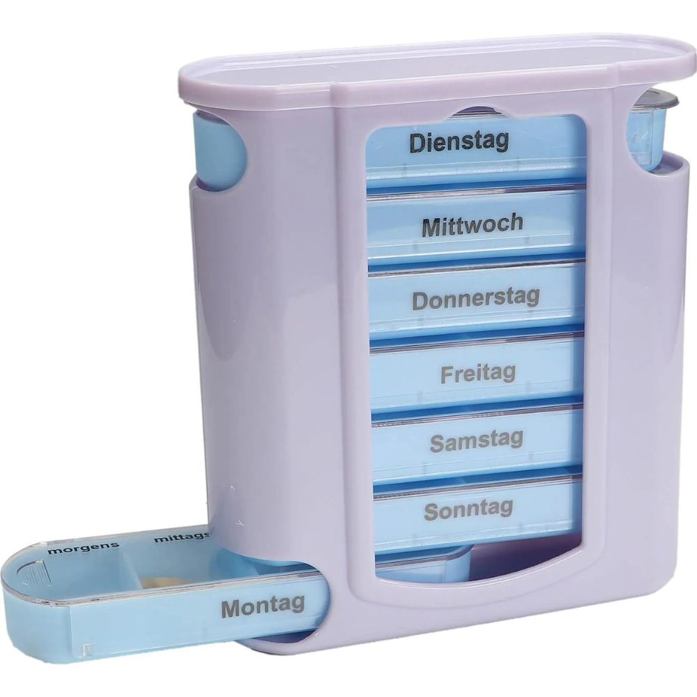 Marvita Med 7 Tage Pillenbox Turm mit Tageseinteilung · Weiss/Blau