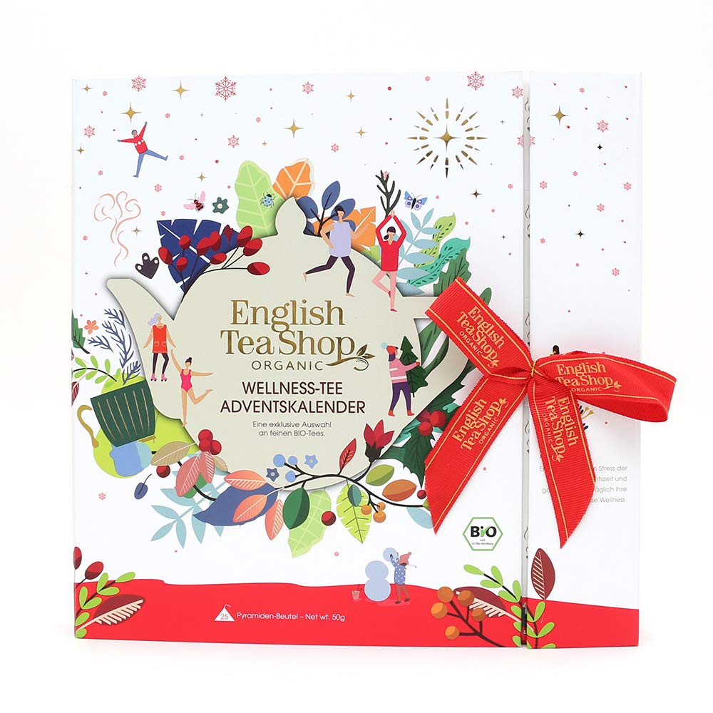 English Tea Shop | Teebuch Adventskalender "Wellness" mit Schleife - 25 Pyramidenbeutel