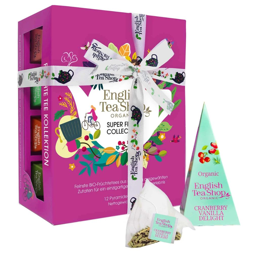 English Tea Shop Teegeschenk "Super Fruit Tee Kollektion" mit Schleife · 12 Pyramiden-Beutel