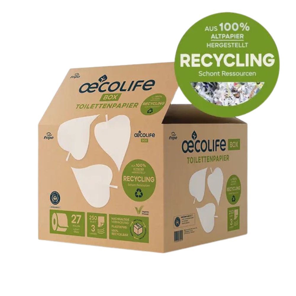 oecolife Toilettenpapier Box RECYCLING XXL - 27 Rollen mit je 250 Blatt