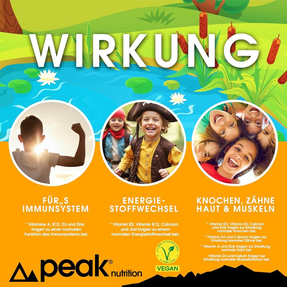 peak nutrition Vegan for your Kids · Multivitamin All-in-One für Kinder · 180 Kapseln – Bild 2