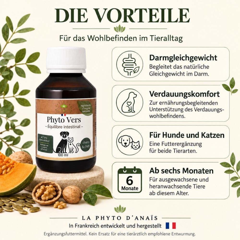 La Phyto d’Anaïs | Phyto Vers Expuls – Für das Darmwohlbefinden von Hunden und Katzen - 250 ml