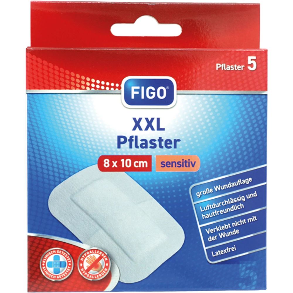 Figo Wundpflaster XXL Pflaster sensitiv 80x100mm weiß · 5 Stück