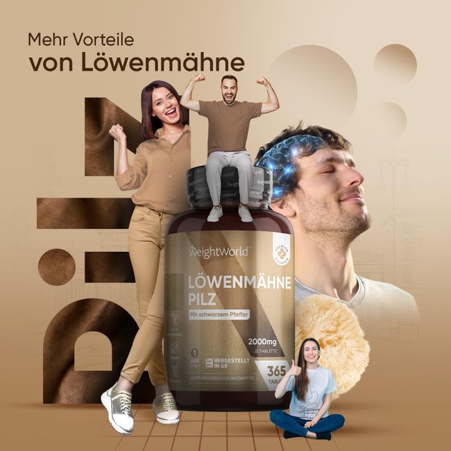 WeightWorld | Löwenmähne Pilz - 2030 mg - 365 Tabletten