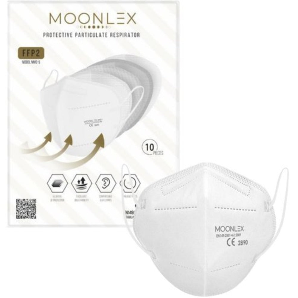Moonlex | FFP2 Maske 5-lagig einzeln verpackt - Made in Europe - Weiss