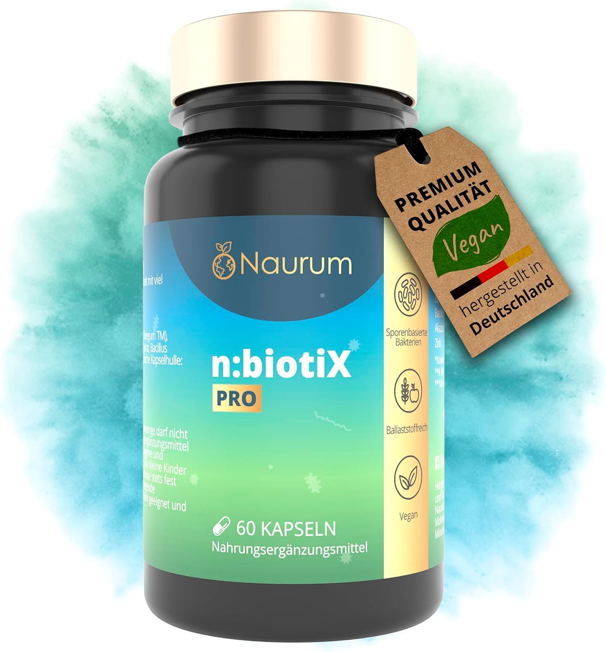 Naurum n:biotiX Pro · Sporenbasierte Bakterienkulturen mit Ballaststoffen und Zink · 60 Kapseln