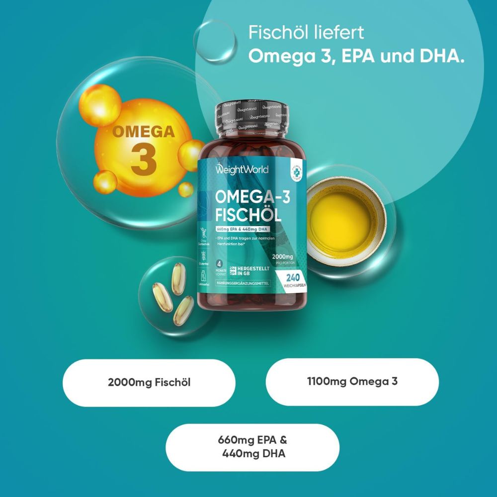 WeightWorld Omega 3 Fischöl für Herz, Gehirn, Augen & Energie · 240 Weichkapseln – Bild 2