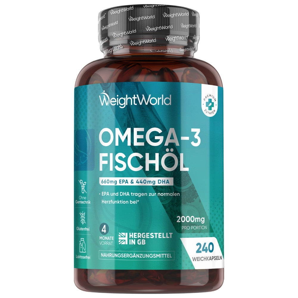 WeightWorld Omega 3 Fischöl für Herz, Gehirn, Augen & Energie · 240 Weichkapseln